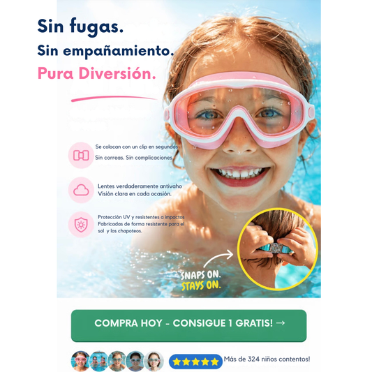 ClipSplash- Gafas de Buceo-Sin tirones y no se empañan